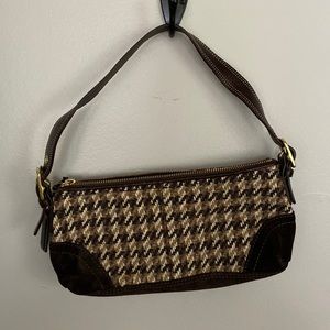 Vintage Coach shoulder bag, brown, suede and wool